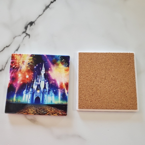 Cinderella Castle & Fireworks 2 Pack Sandstone Coasters - Picture 6 of 7